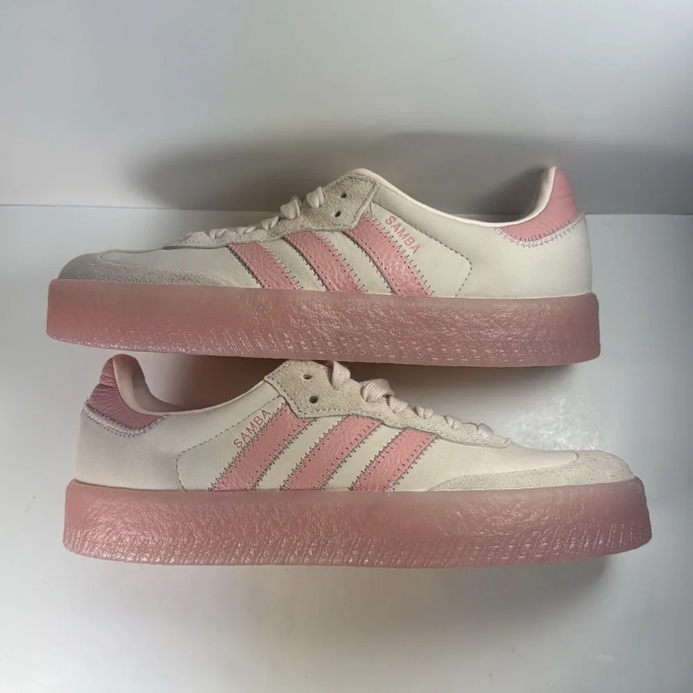 Adidas Sambae Wonder Quartz Women's Size 8.5 Cream Pink Leather Suede Sneakers - Picture 6 of 12